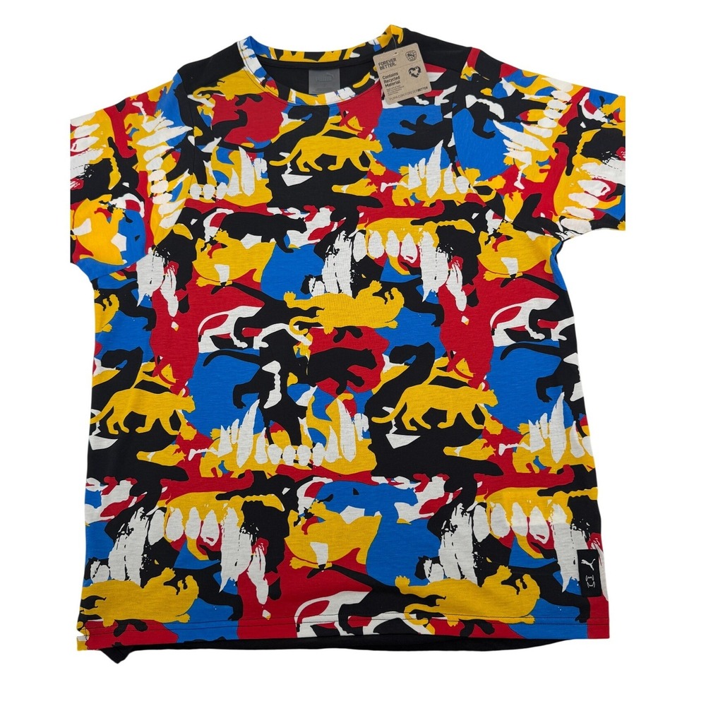 Puma Winners Circle T Shirt Mens Large Black Multi Graphic Print Short Sleev New